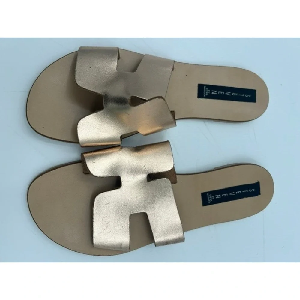 Steven by Steve Madden Greece Sandals Womens 10 Rose Gold Good Metallic Slides